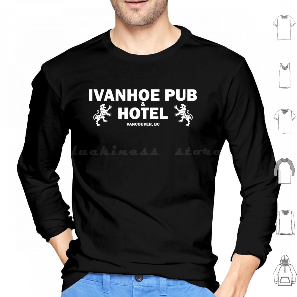 Wine Beer Logo - Ivanhoe Pub-White On Black Hoodies Lengan