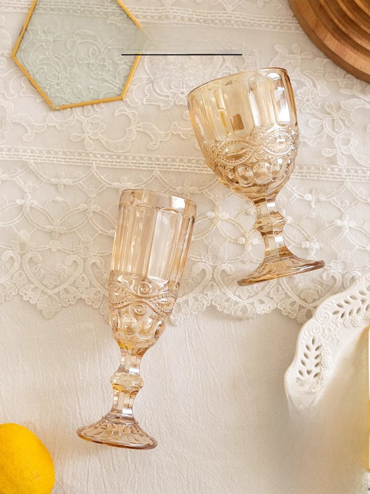 Wine Beer Foot - Gelas Champagne Amber Relief High Foot